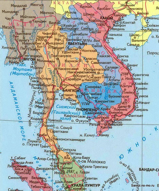 Политическая карта Тайланда. Пограничные страны юго-восточной Азии